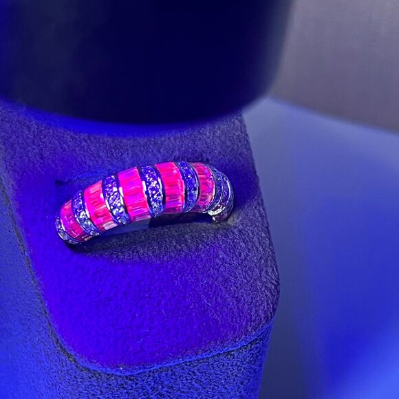 Sterling silver lab created spinel gemstone and CZ band Ring size 7 - Picture 9 of 12